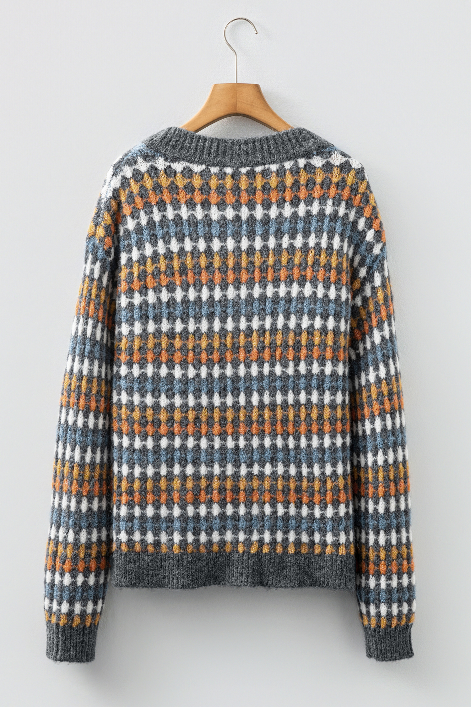 Gray Dotty Pattern Knit Button Front V Neck Sweater Cardigan - loveforevers