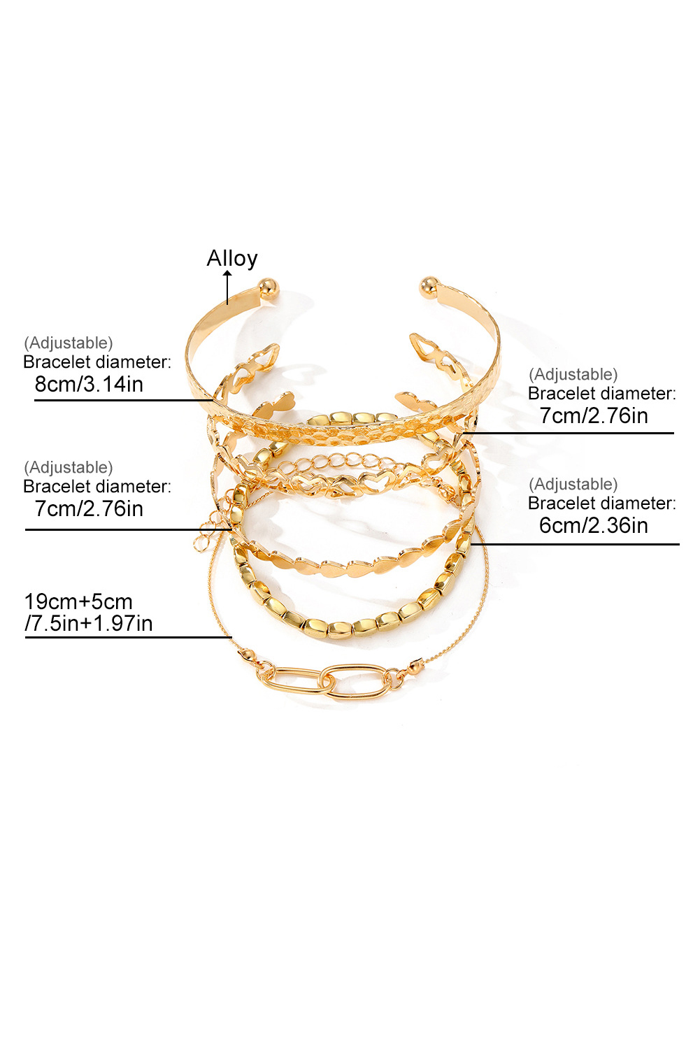 Gold Heart Plated Multi Layer Open Cuff Bracelet Set - loveforevers