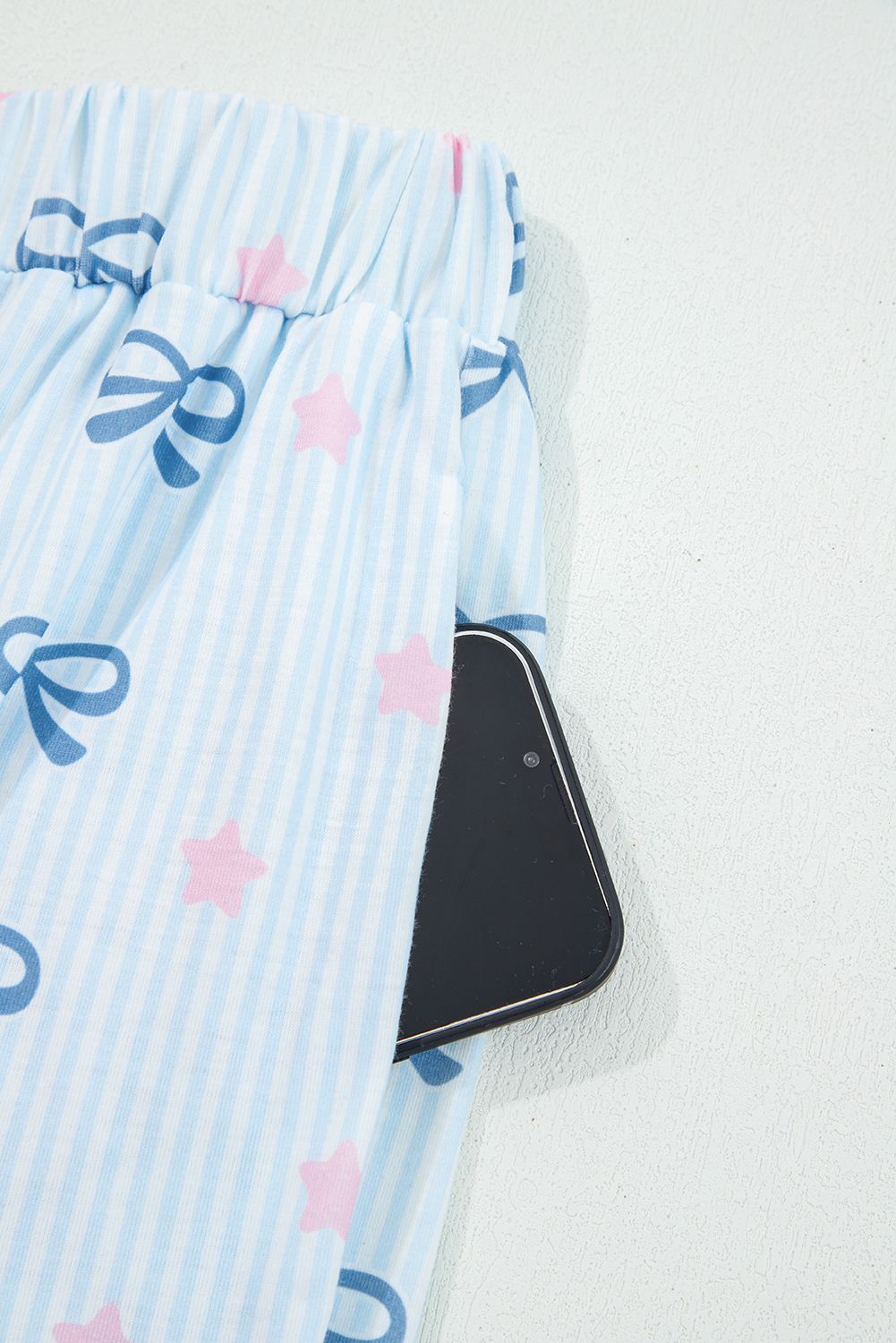 Sky Blue Stripe Bow Star Print Tied Detail 2pcs Lounge Set - loveforevers