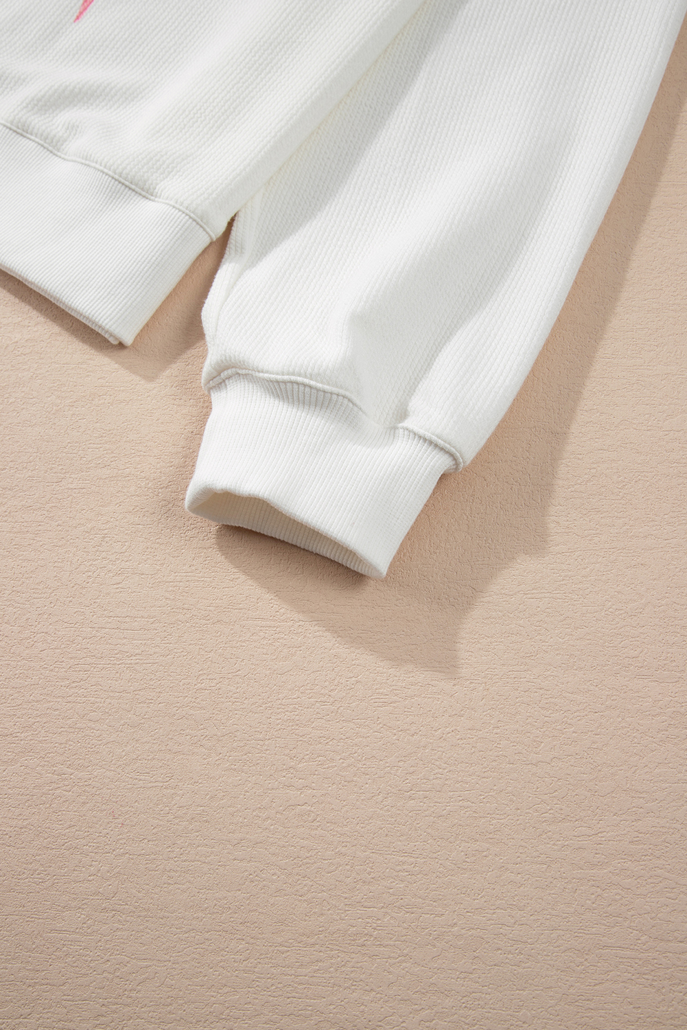 White Bowknot Pattern Corded Long Sleeve Drop Shoulder Top - loveforevers