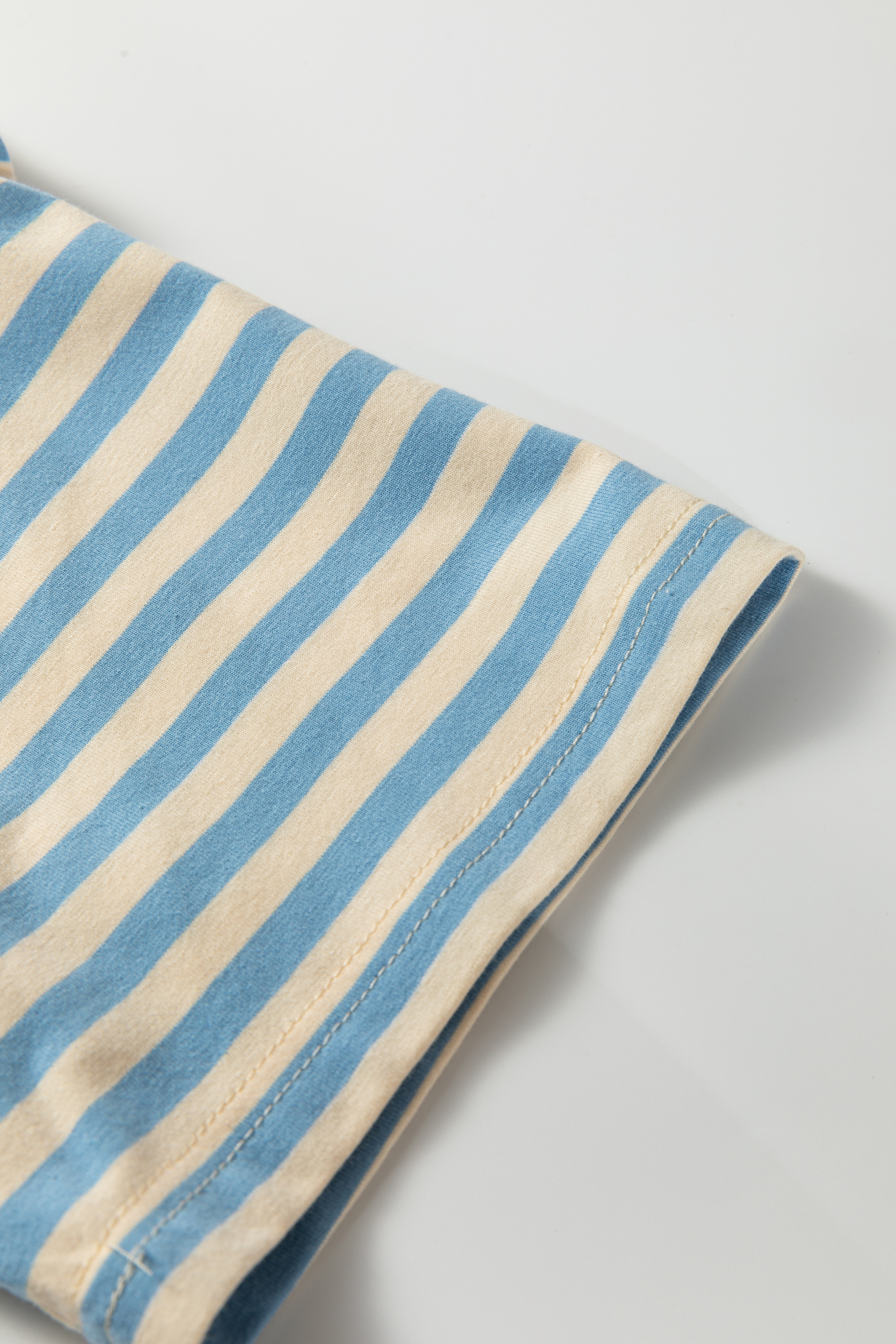 Sky Blue Stripe Contrast Crew Neck Drop Shoulder Loose Tee - loveforevers