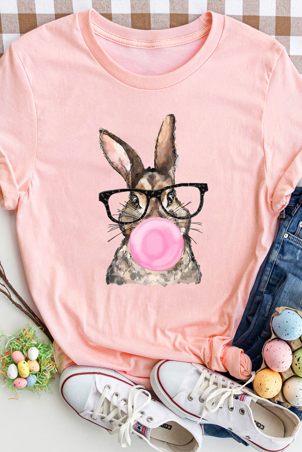 White Easter Egg Bow Bunny Ear Printed T Shirt - loveforevers