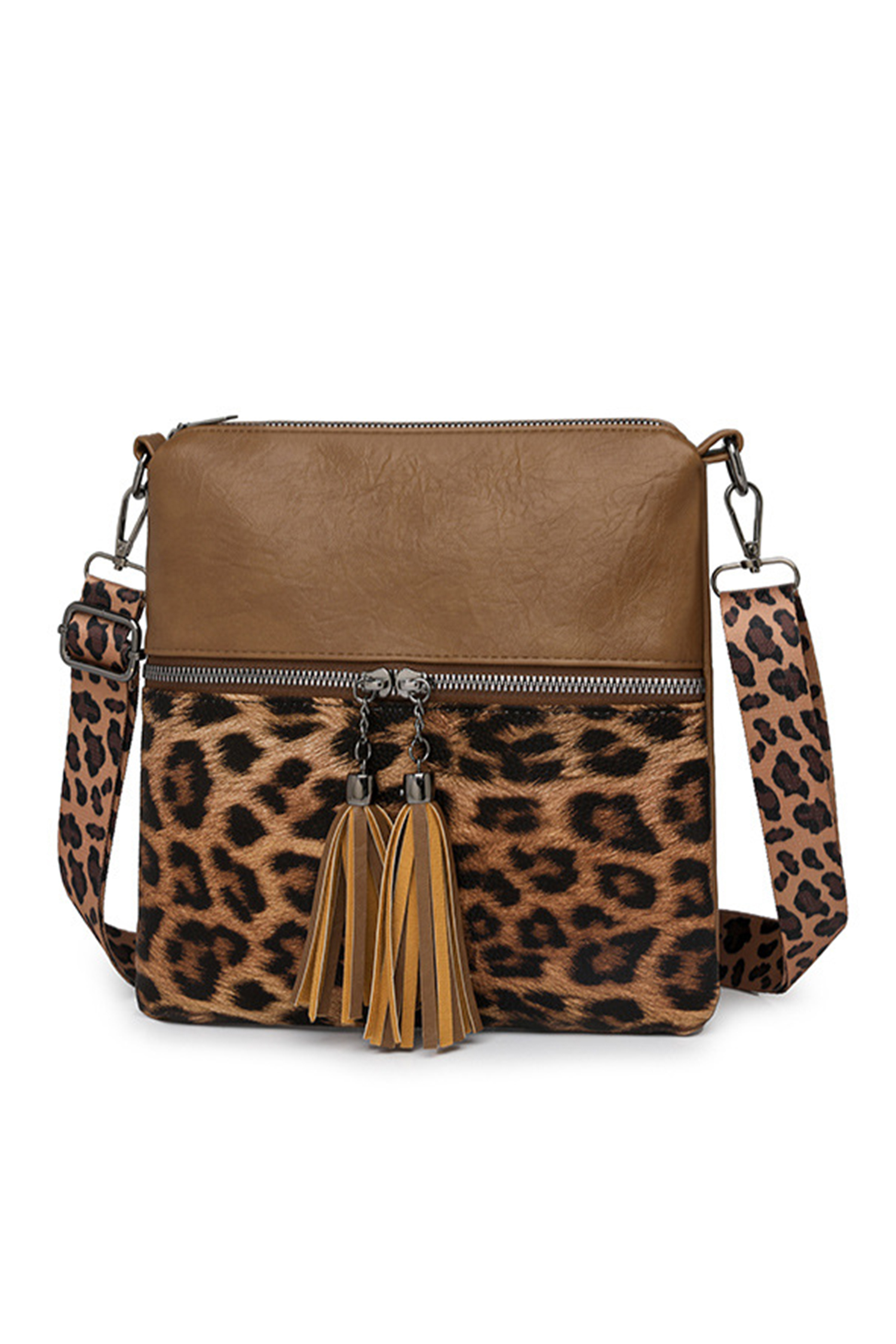 Coffee Leopard Contrast PU Leather Single Shoulder Mini Bag - loveforevers