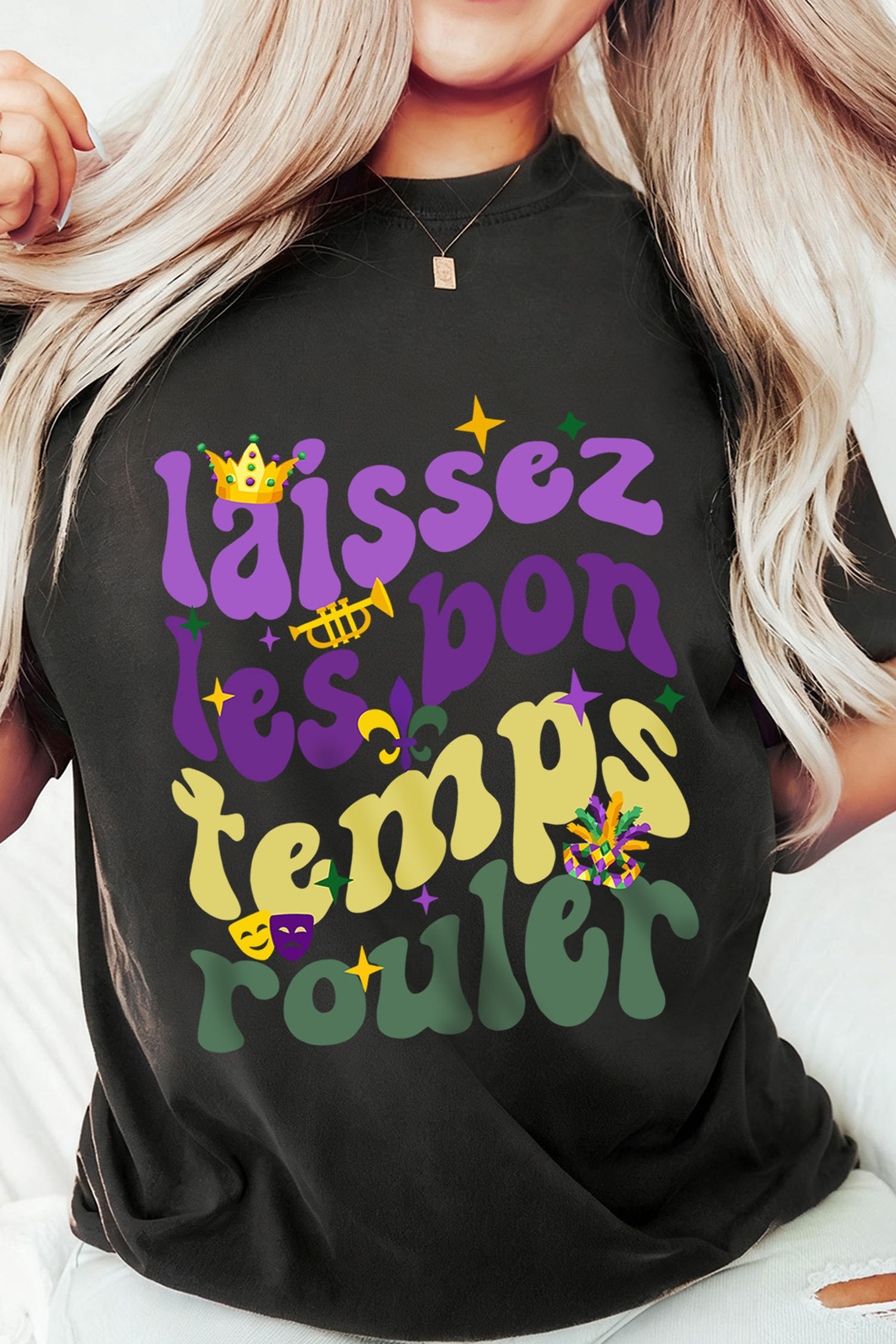 Black Laissez Lesbon Temps Rouler Graphic Mardi Gras Tee - loveforevers