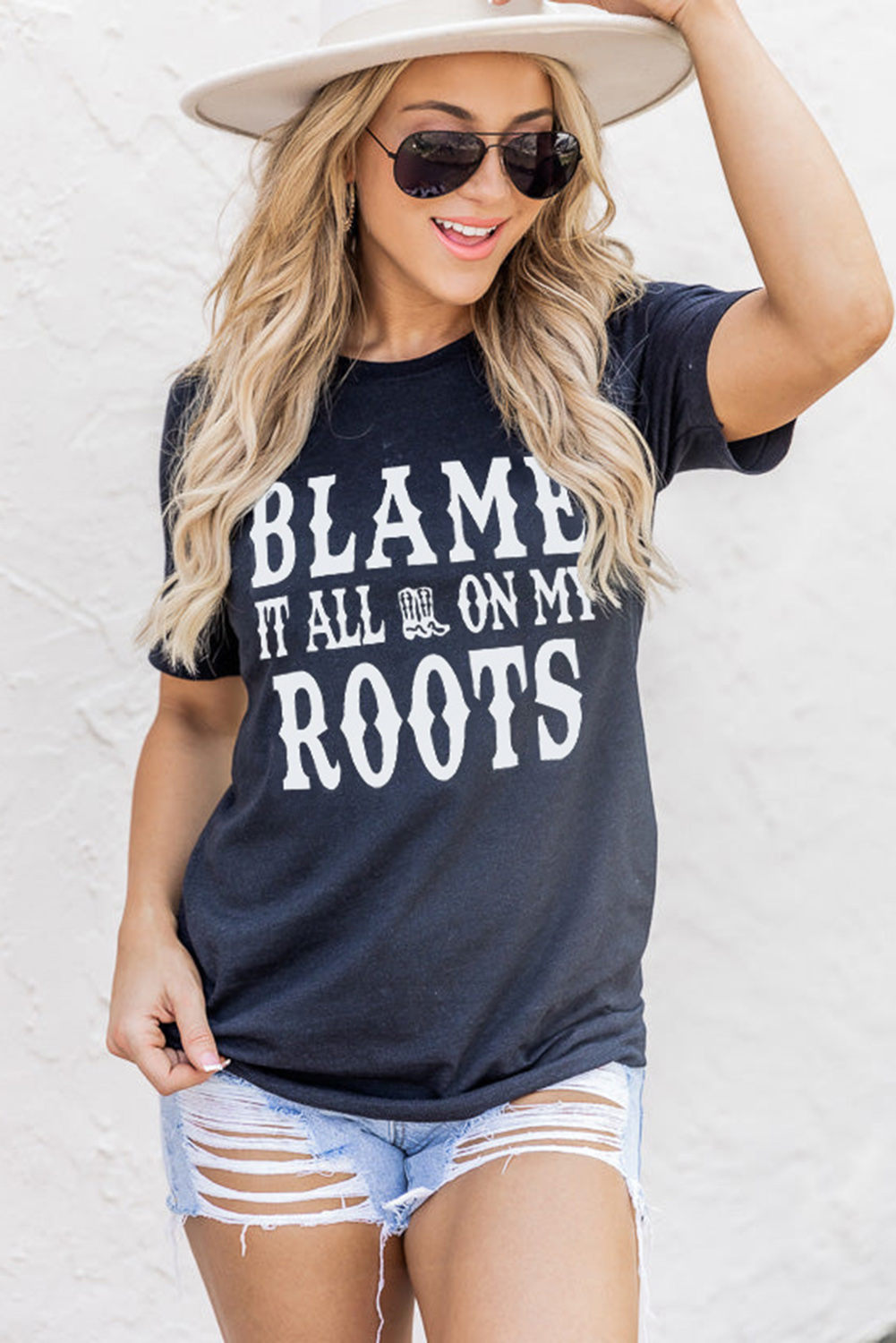 Black Blame It All On My Roots Graphic Tee - loveforevers