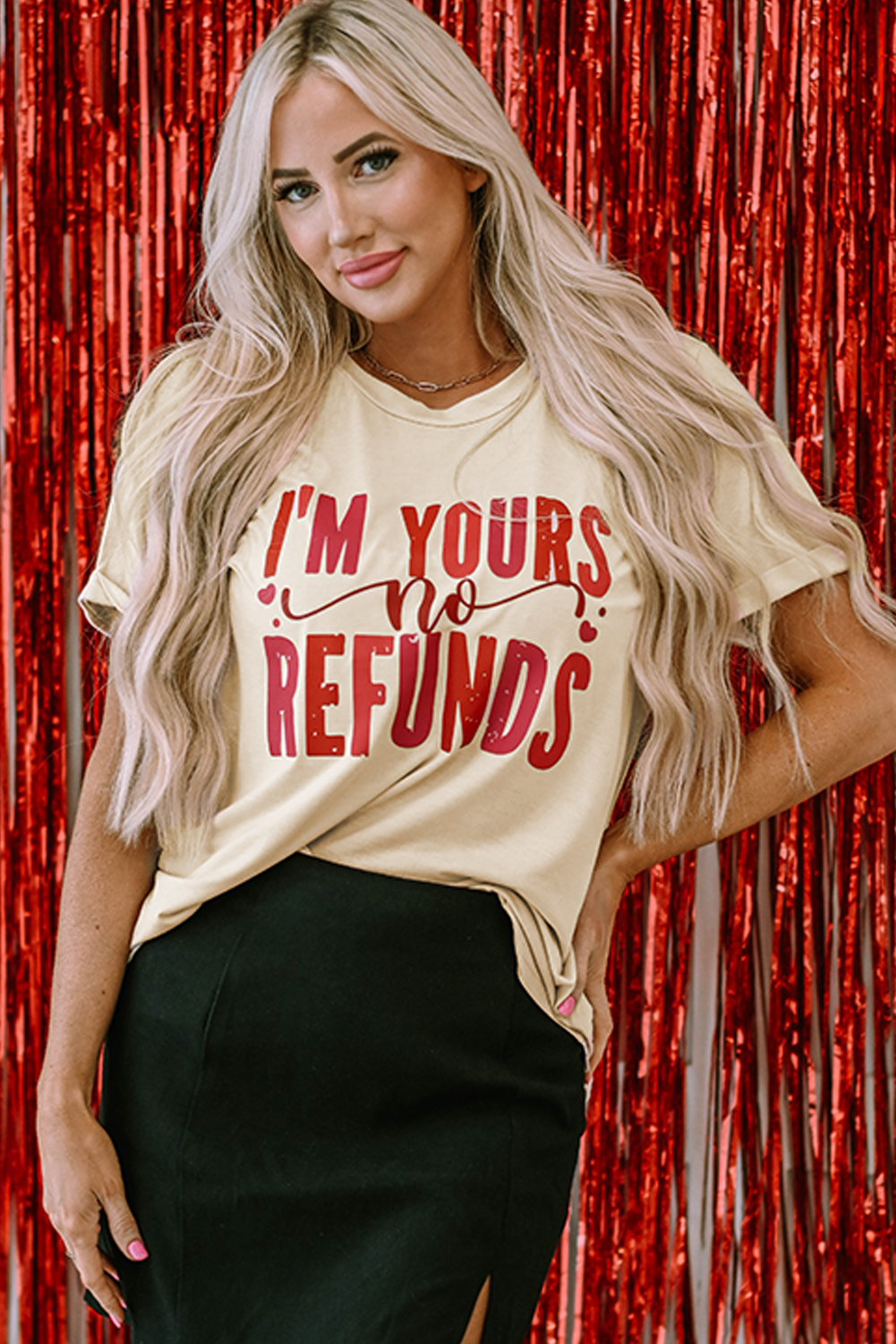 Khaki I'm Yours No Refunds Crew Neck Graphic Tee - loveforevers