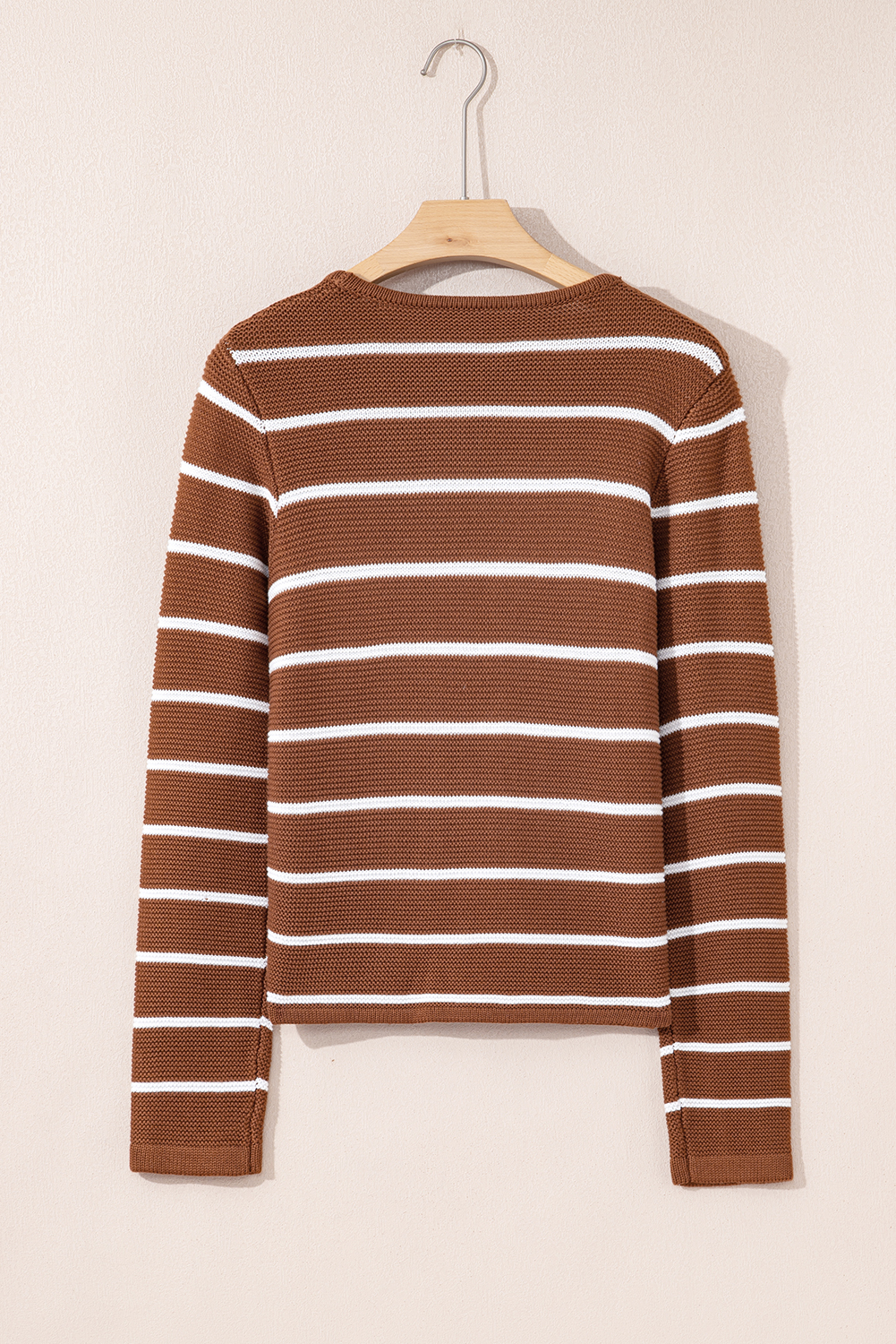 Chestnut Tie Front Striped Knit V Neck Cardigan Sweater - loveforevers