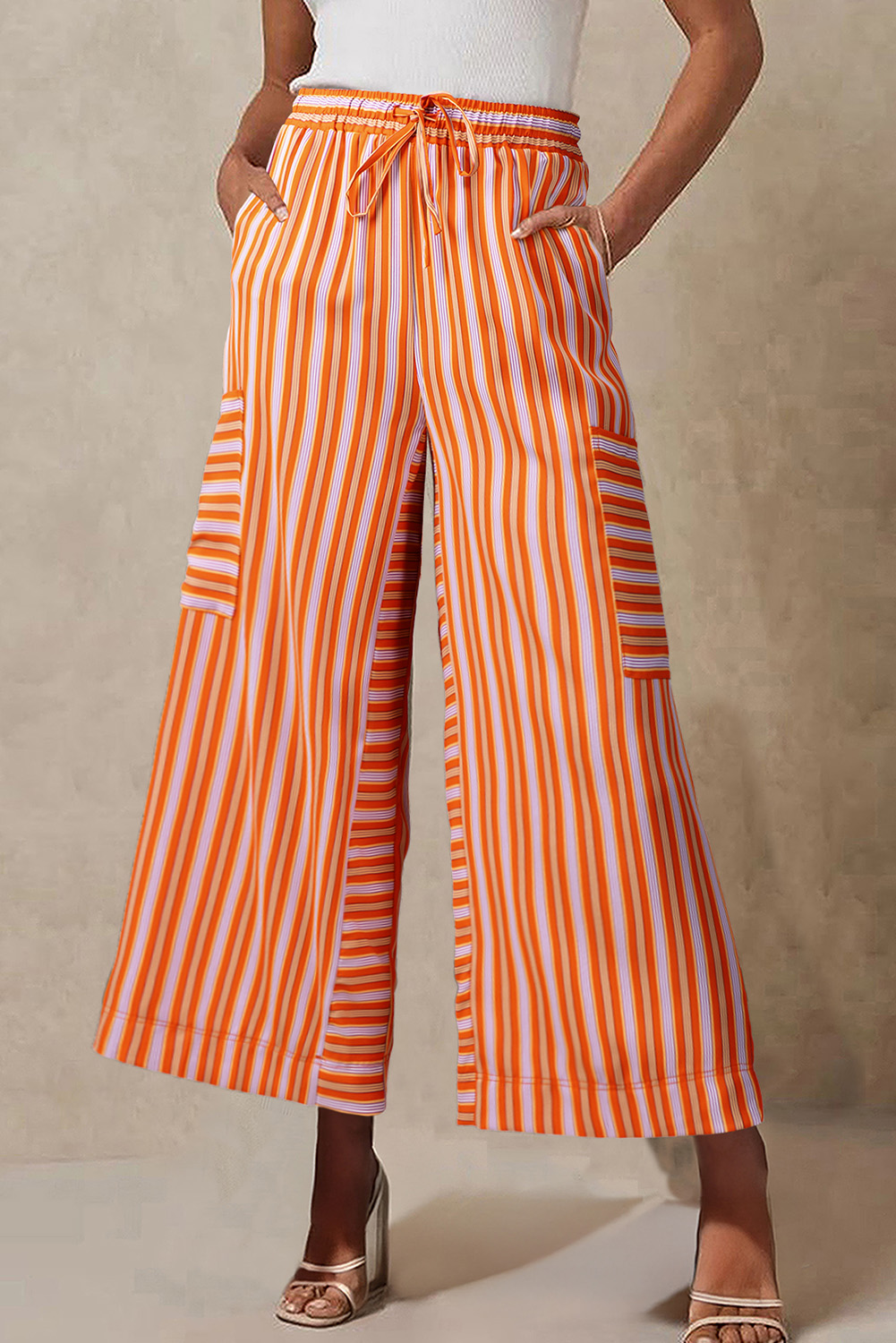Orange Stripe Cropped Palazzo Pants with Pockets - loveforevers