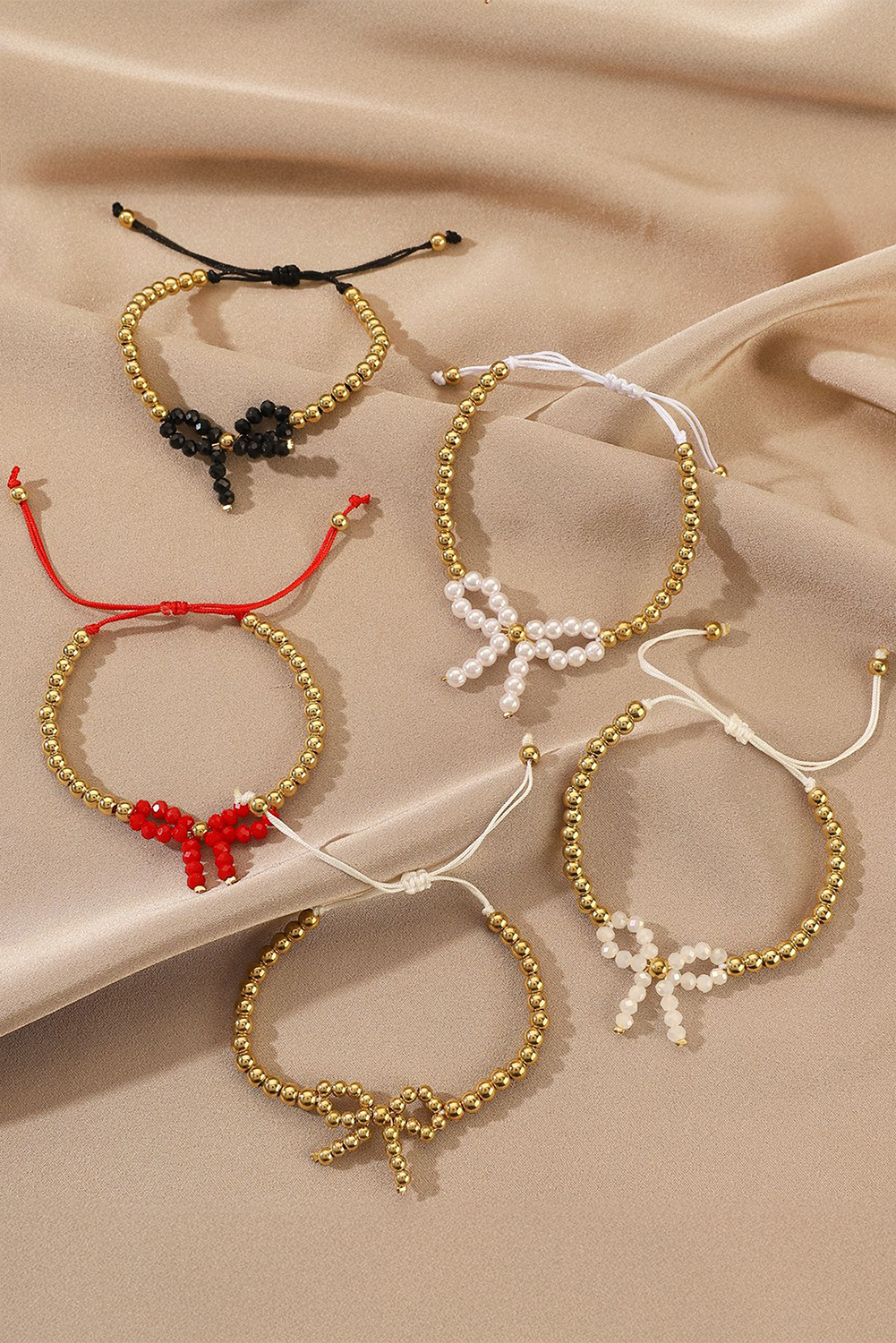 White Pearled Bow Knot Plated Beads Adjustable Bracelet - loveforevers