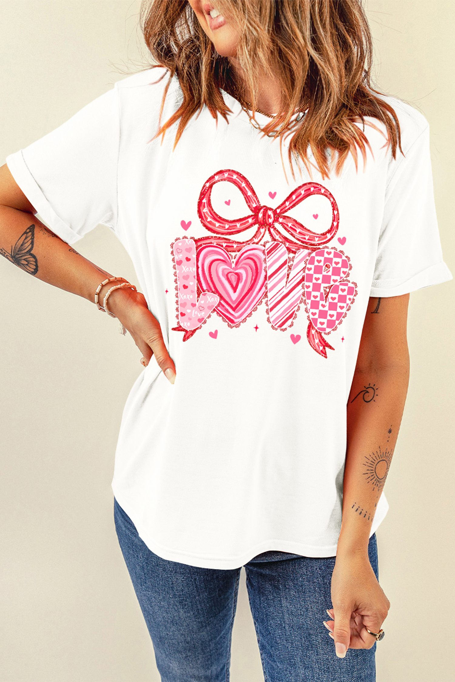 White Sweet LOVE Ribbon Bow Printed Valentines Day T Shirt - loveforevers