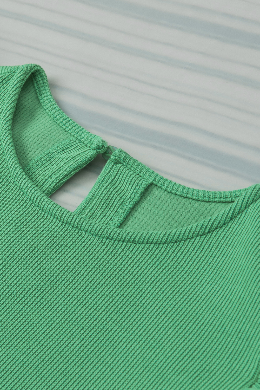 Green Ribbed Knit Puffy Ruffle Sleeve Blouse - loveforevers