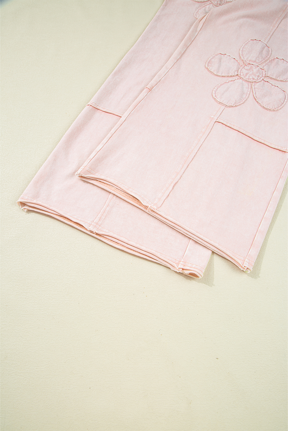 Pink Flower Patch Mineral Washed Terry Knit Cropped Wide Leg Pants - loveforevers