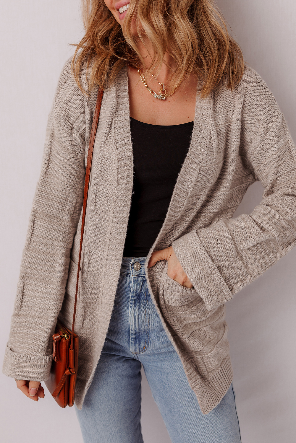 Delicacy Textured Knit Open Front Chic Cardigan with Pockets - loveforevers