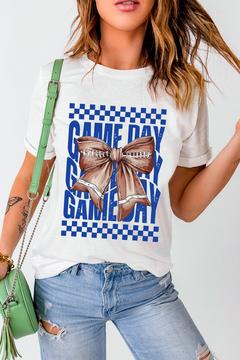 White Rugby Bowknot GAME DAY Graphic Tee - loveforevers