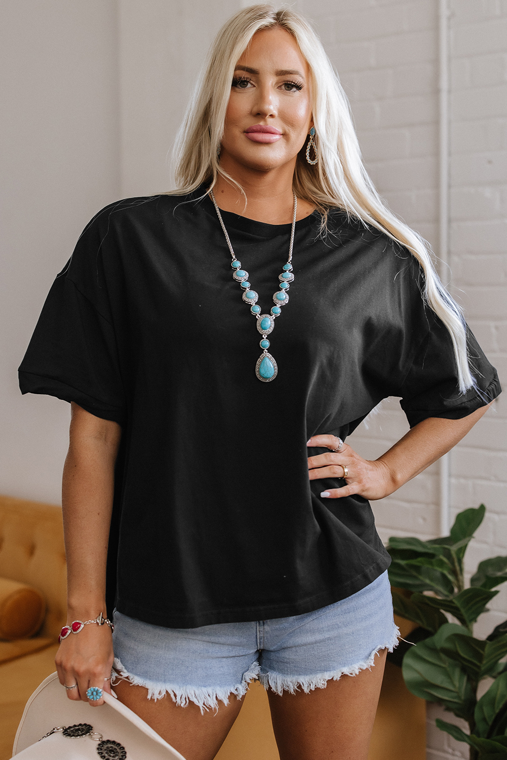 Black Loose Half Sleeve Hi Low Hem T Shirt - loveforevers