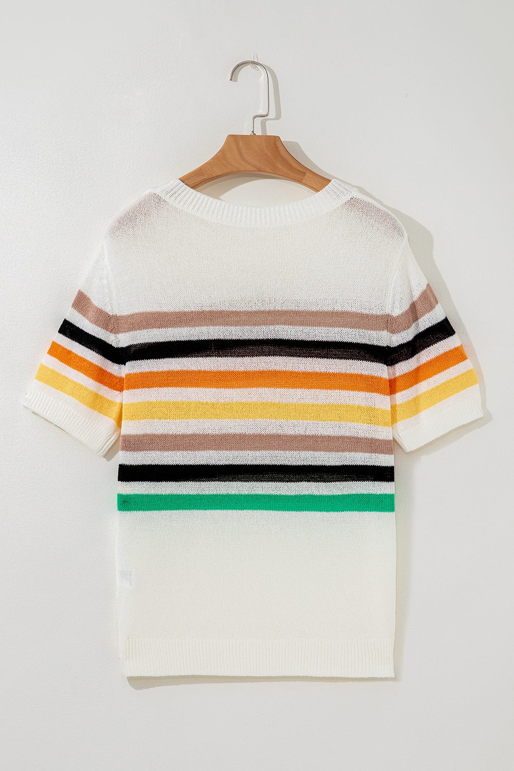 White Striped Pocketed Loose Fit Crewneck Knitted T Shirt - loveforevers
