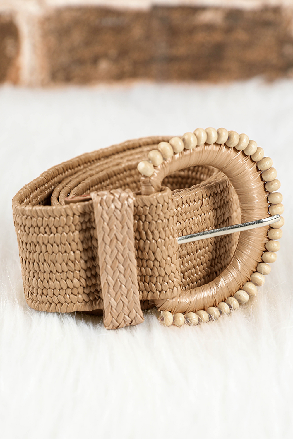 Camel Boho Beaded Straw Woven Belt - loveforevers