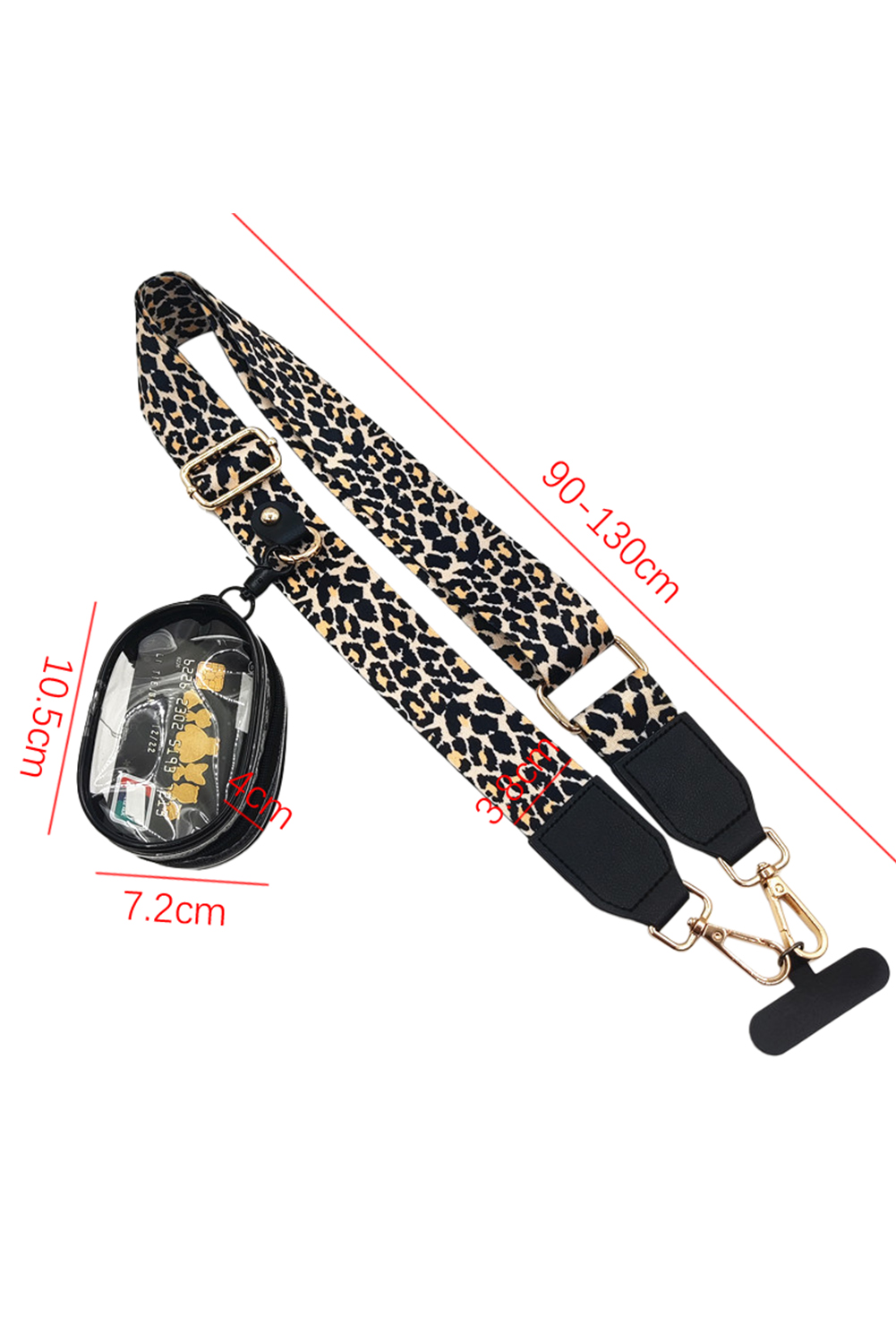 Black Leopard Adjustable Phone Hanging Shoulder Strap with Pouch - loveforevers