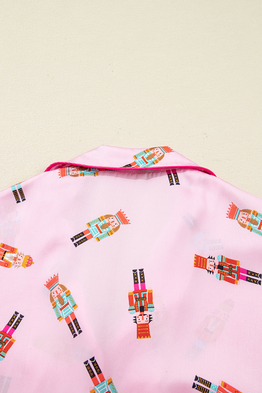 Pink Nutcracker Print Contrast Trim Tied up Bow Silky 2pcs Pajama Set - loveforevers
