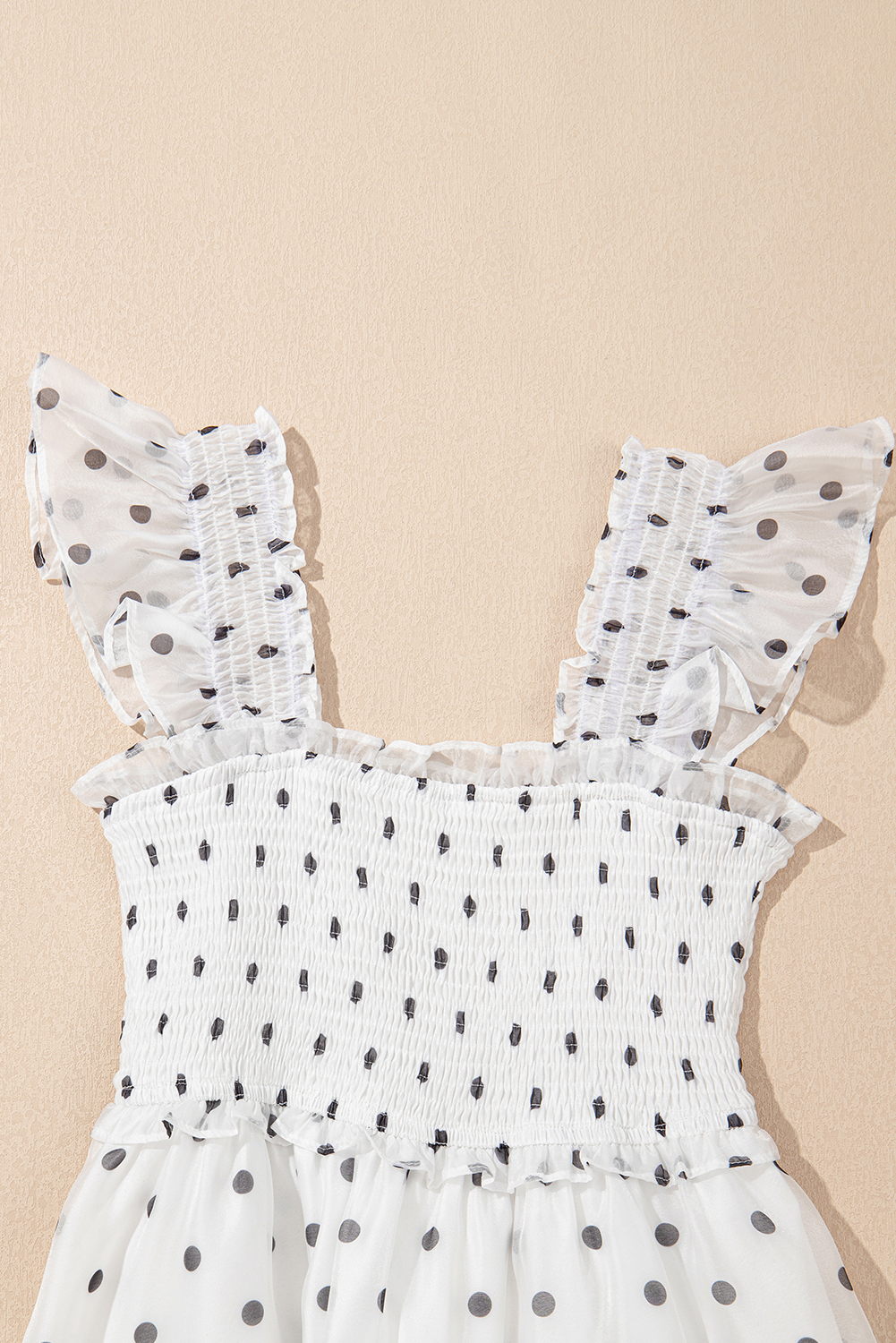 White Polka Dot Flutter Sleeve Square Neck Smocked Maxi Dress - loveforevers