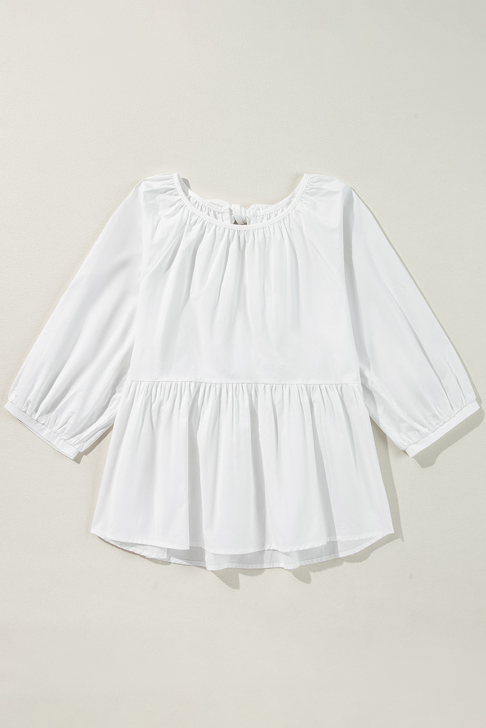 White Bow Knot Cutout Back Loose Fit 3/4 Sleeve Blouse - loveforevers
