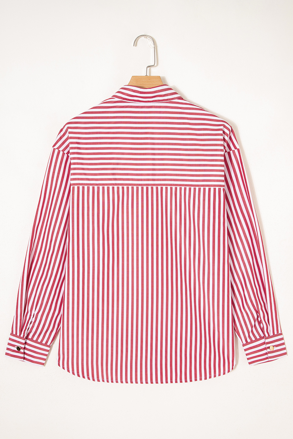 Red Stripe Patched Pocket Side Slit Loose Shirt - loveforevers