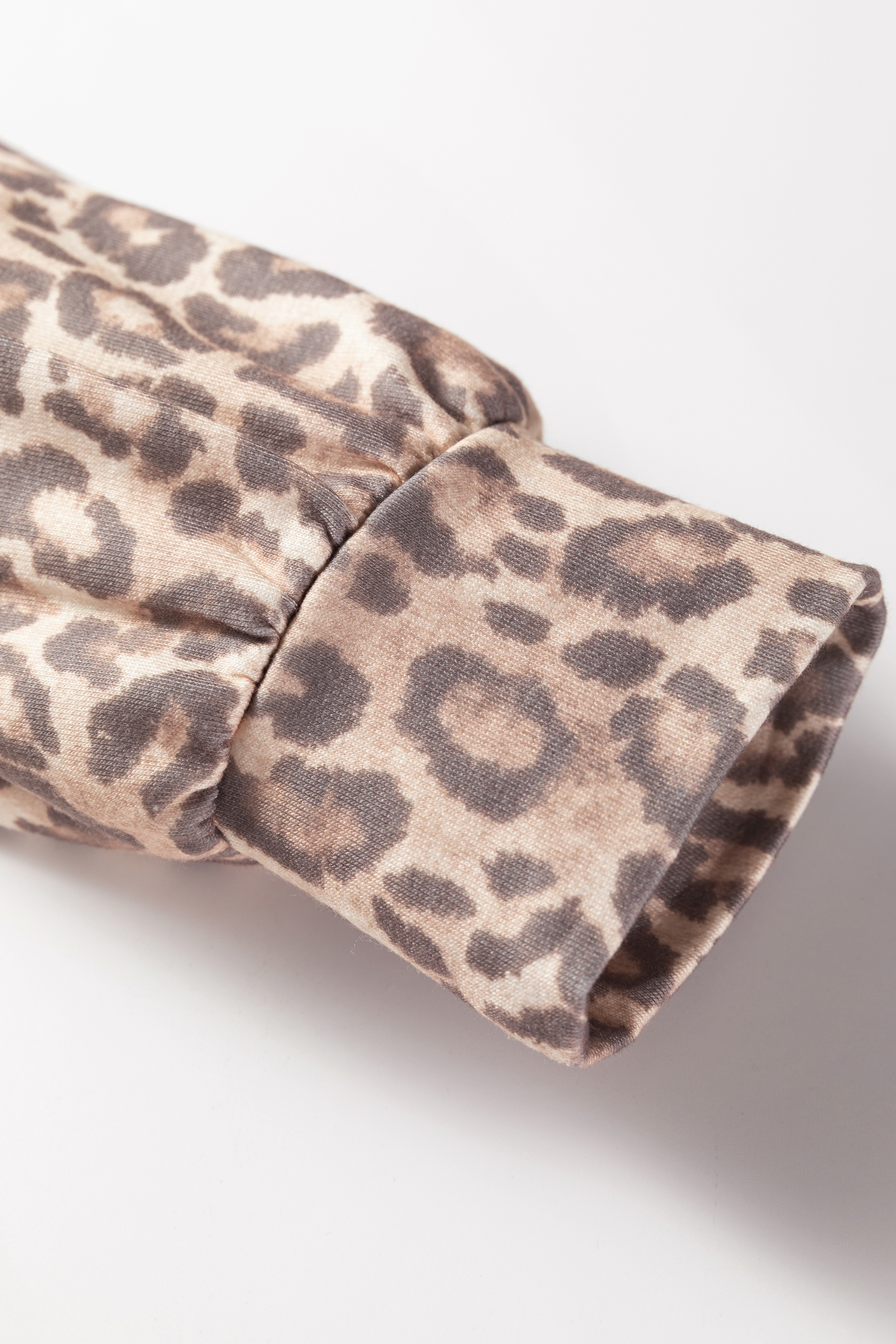 Light French Beige Leopard Print V Neck Pullover Mini Skirt 2pcs Set - loveforevers