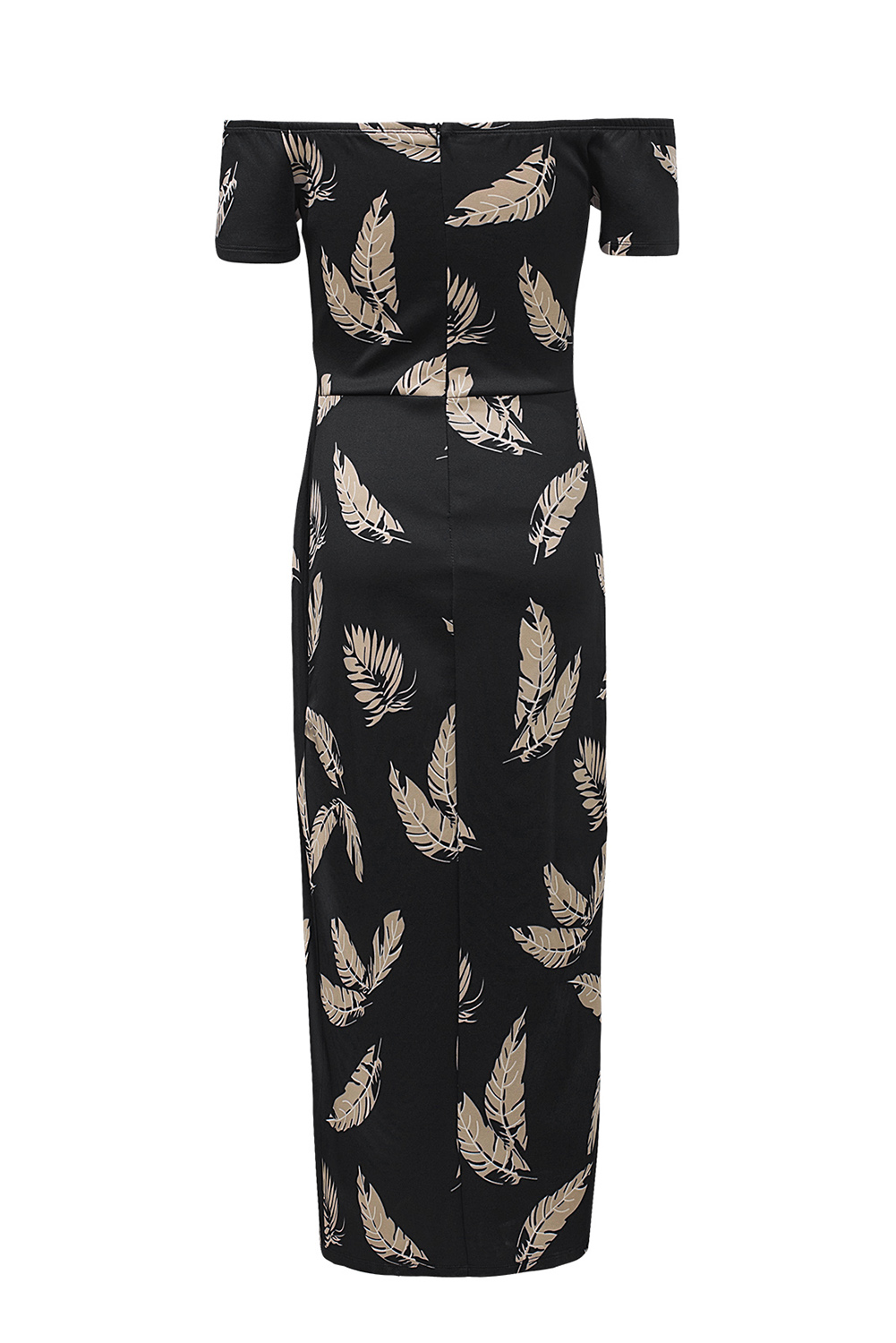 Black Pattern Print Off Shoulder Slit Bodycon Midi Dress - loveforevers