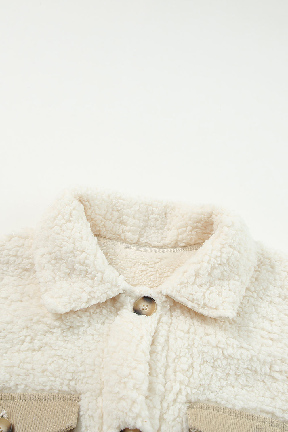 Beige Contrast Flap Pocket Single Breasted Teddy Coat - loveforevers
