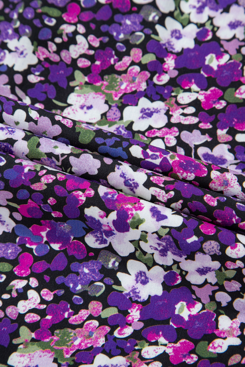 Purple Boho Flower Split V Neck Bubble Sleeve Blouse - loveforevers