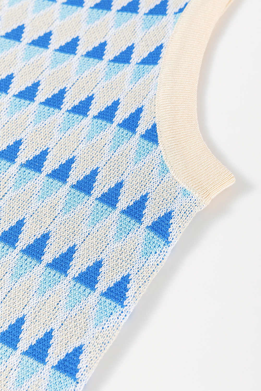 Sky Blue Stripe Geometric Print Round Neck Slim Fit Sweater Vest - loveforevers