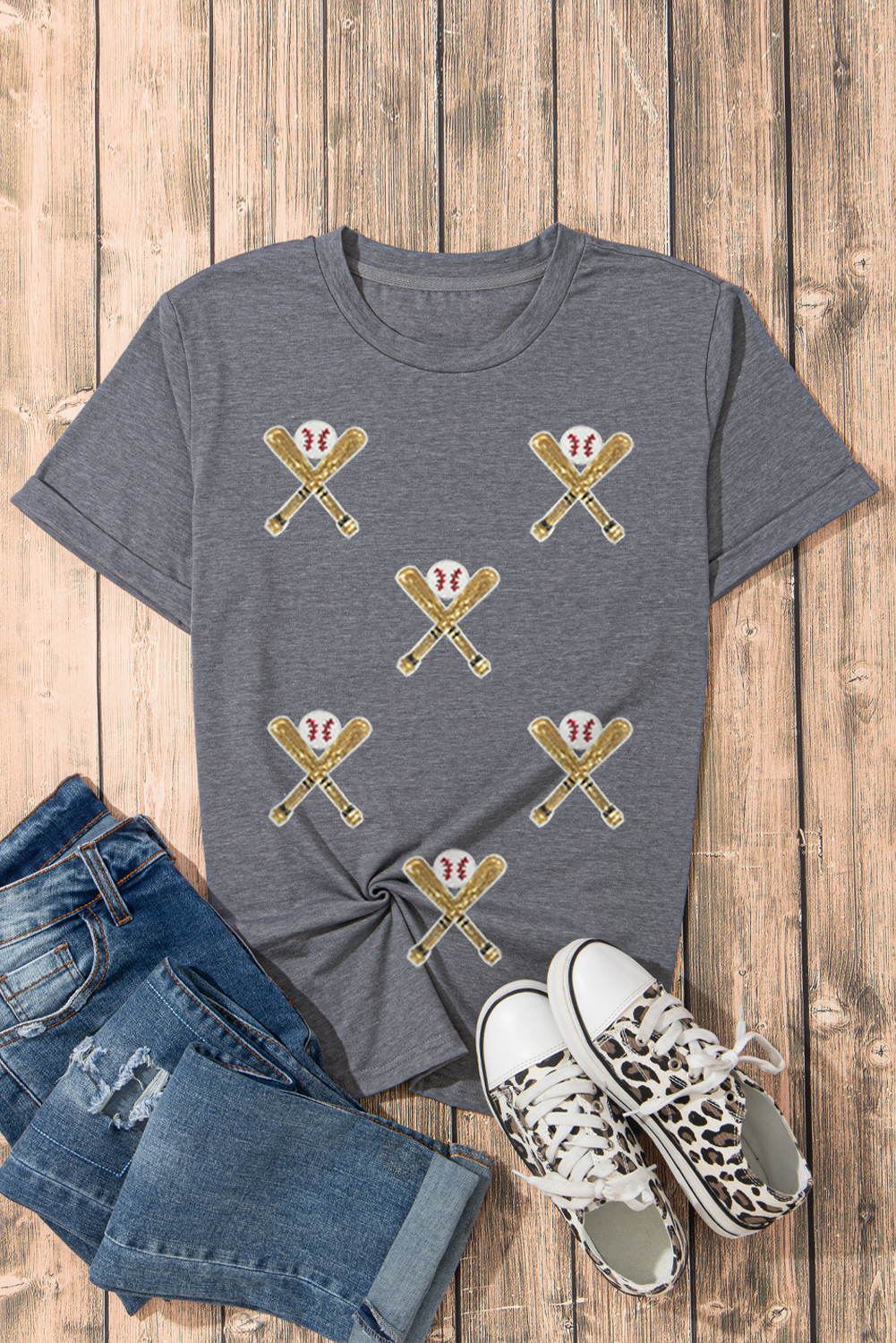 Gray Sequined Game Day Casual Tee - loveforevers