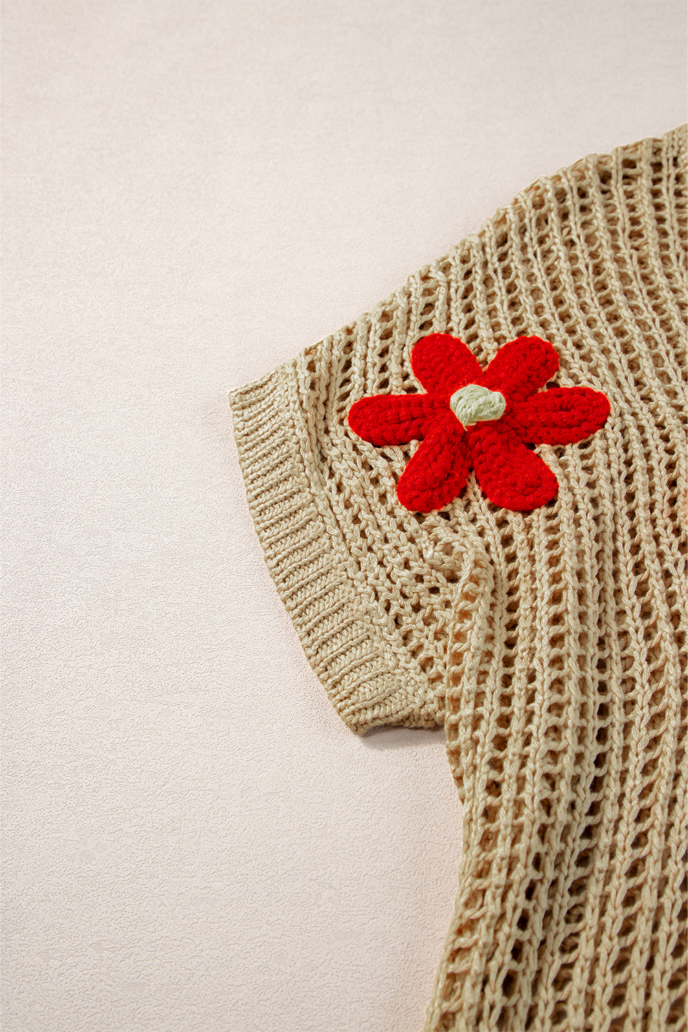 Light French Beige Crochet Flower Hollow-out Sweater T Shirt - loveforevers