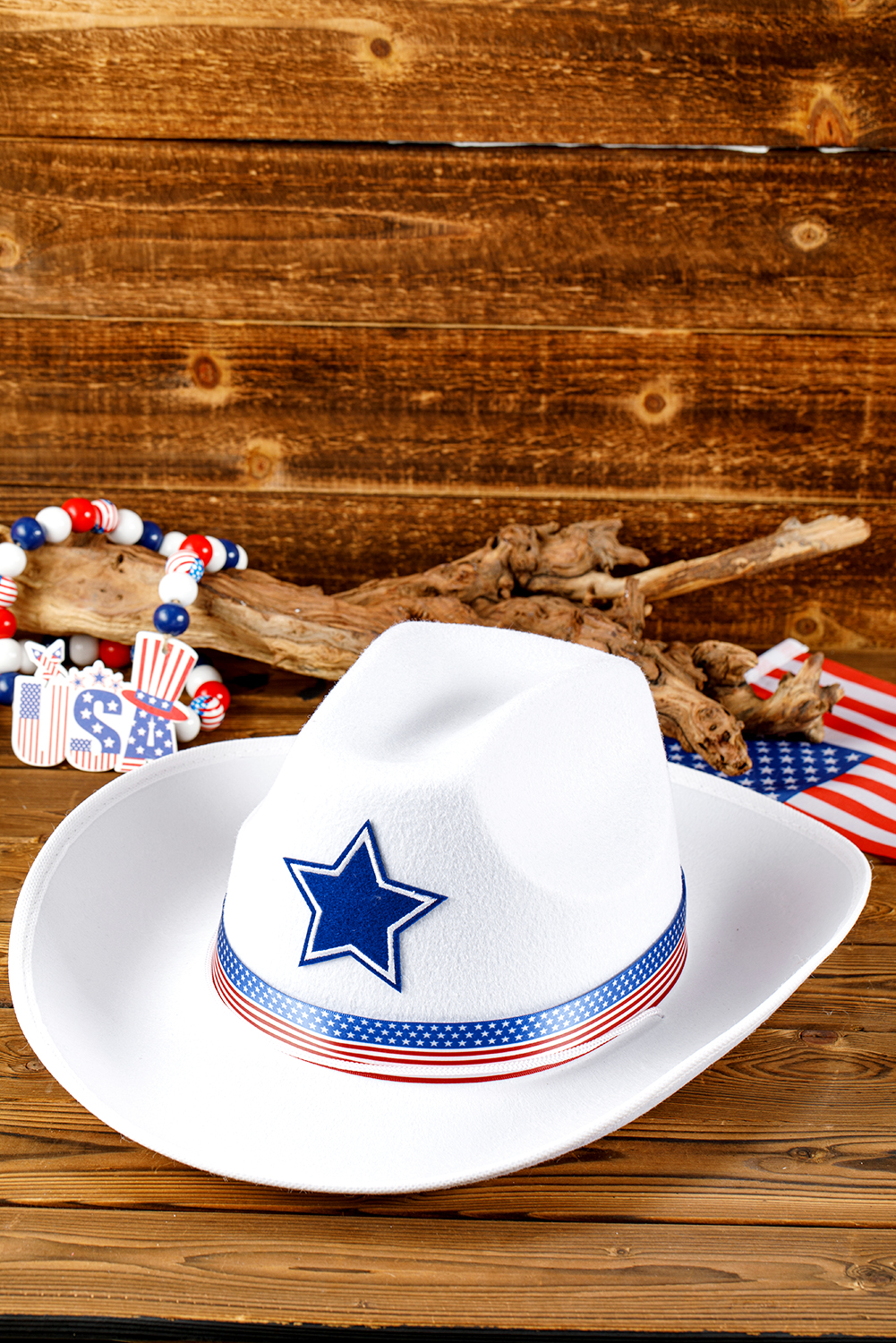 White American Flag Theme Print Wide Brim Cowboy Hat - loveforevers