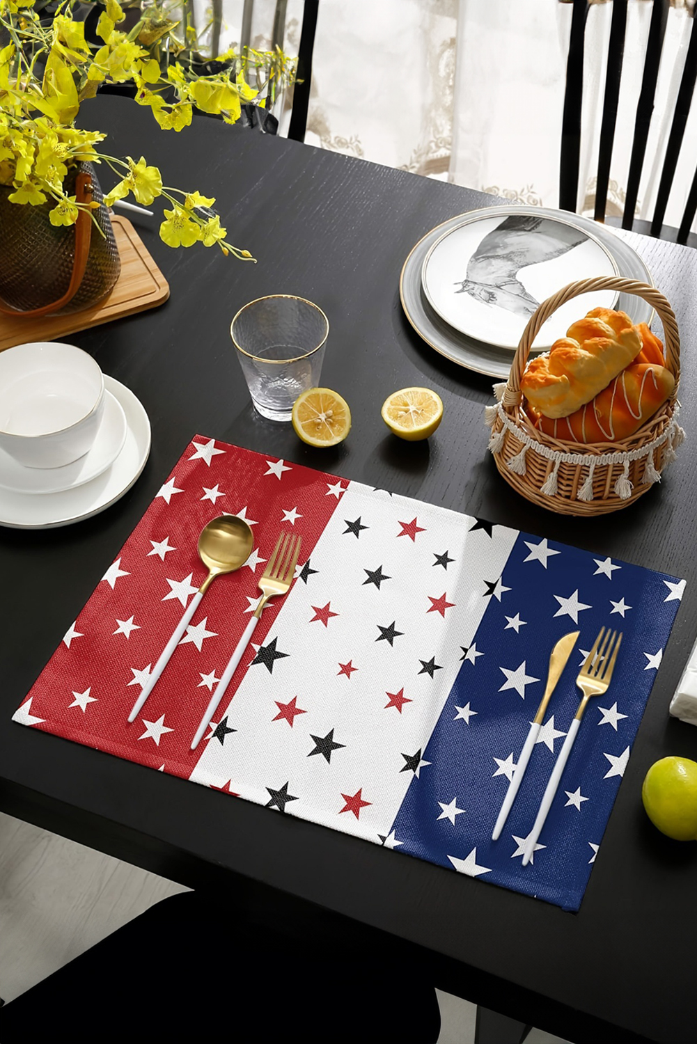 Dark Blue American Flag Star Print Reusable Placemat - loveforevers