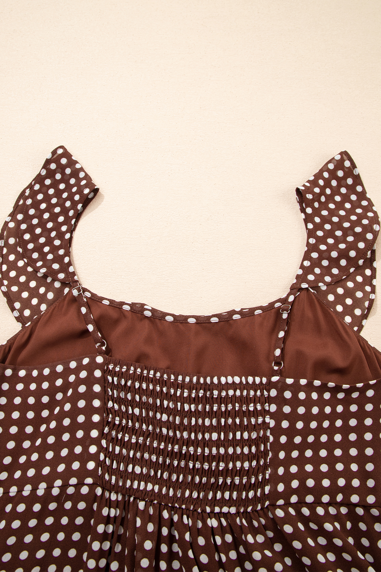 Coffee Polka Dot Print Backless Ruffled Tiered Maxi Dress - loveforevers