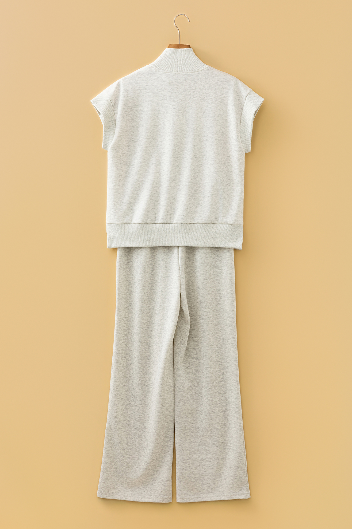 Light Grey Half Zip Polo Tee Casual Pant Set - loveforevers