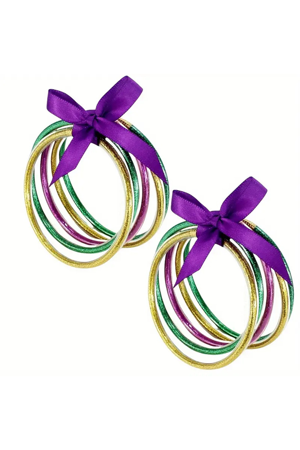 Green 5pcs Glitter Jelly Bow Knot Ribbon Bracelet Set - loveforevers