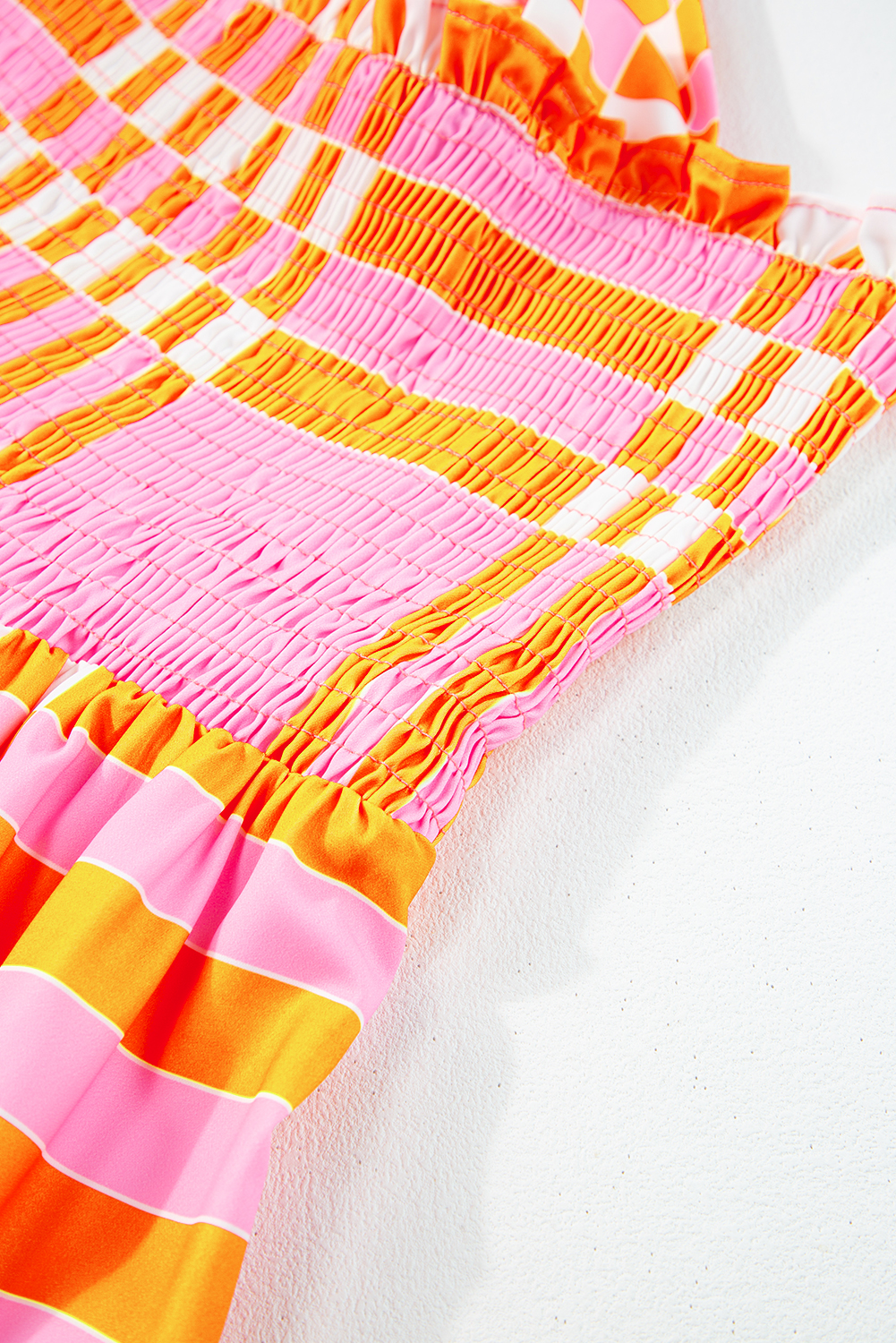 Pink Boho Gingham Tied Straps Smocked Maxi Dress - loveforevers