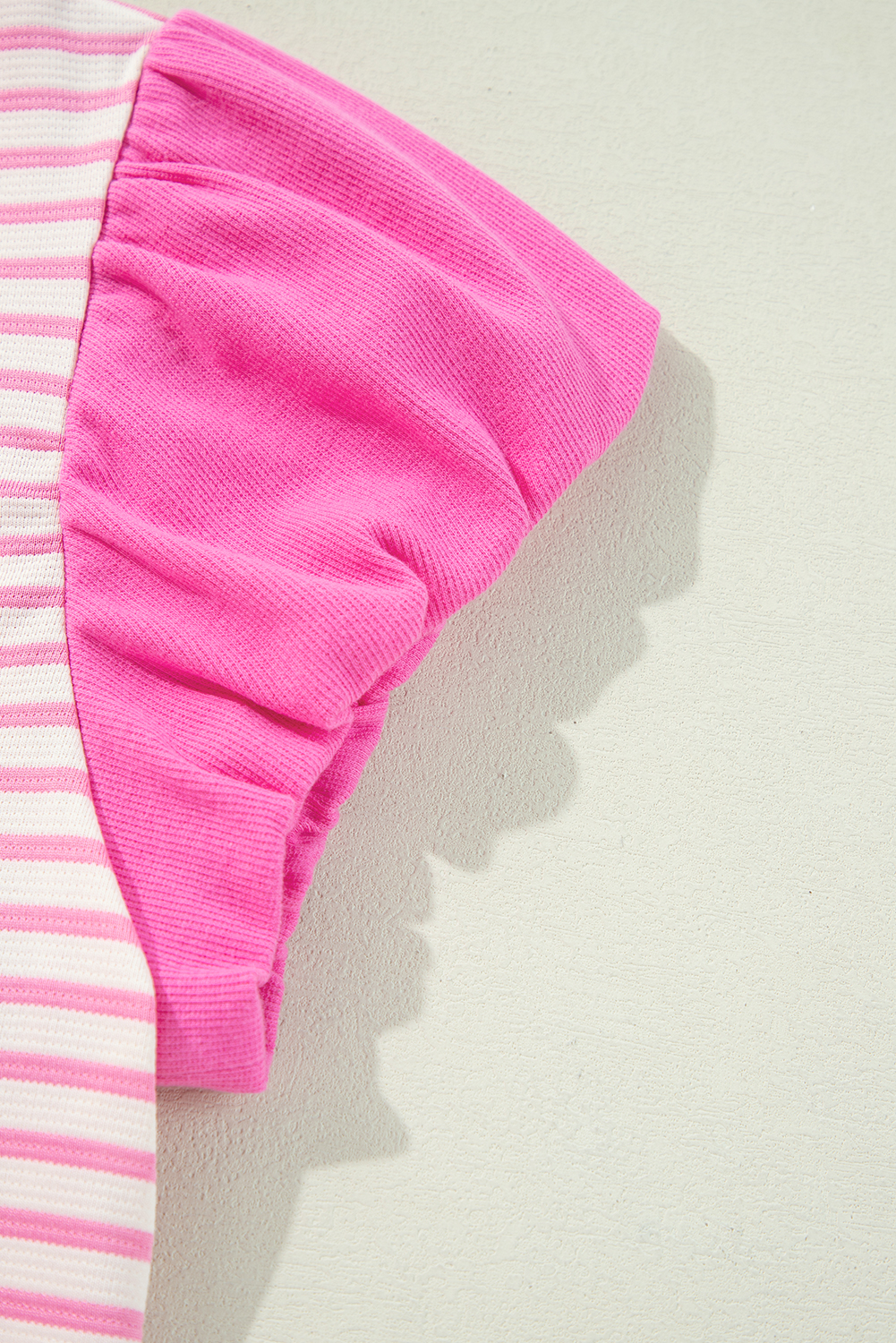 Pink Stripe Ruffled V Neck Cap Puff Sleeve Top - loveforevers