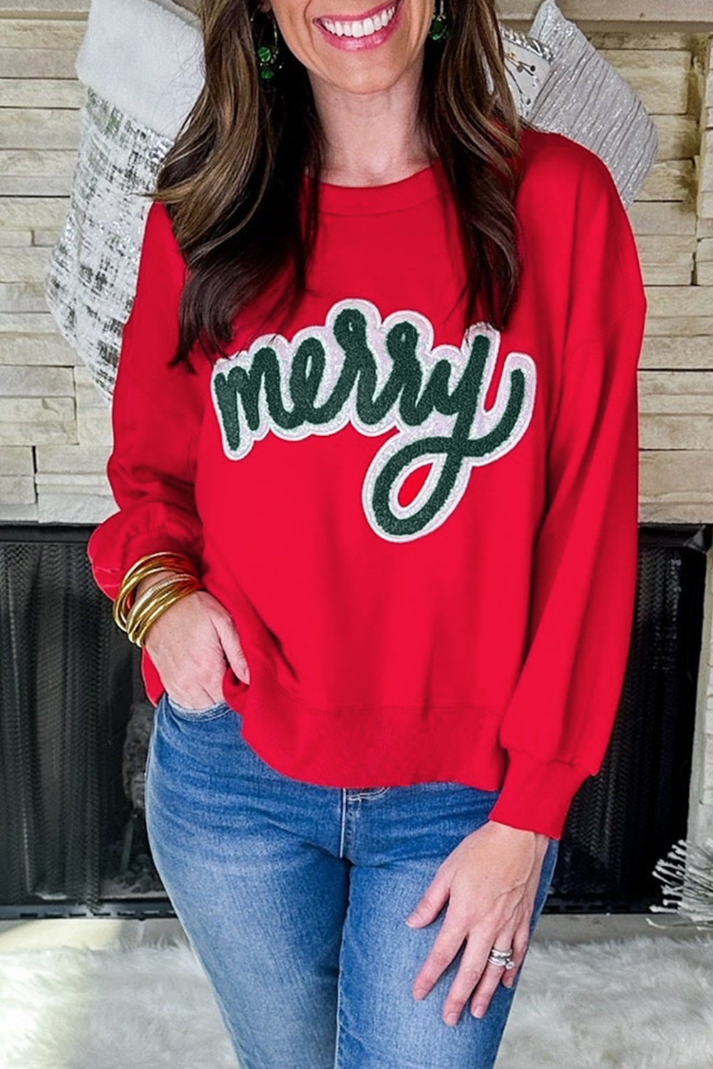 Fiery Red Merry Script Holiday Christmas Graphic Sweatshirt - loveforevers