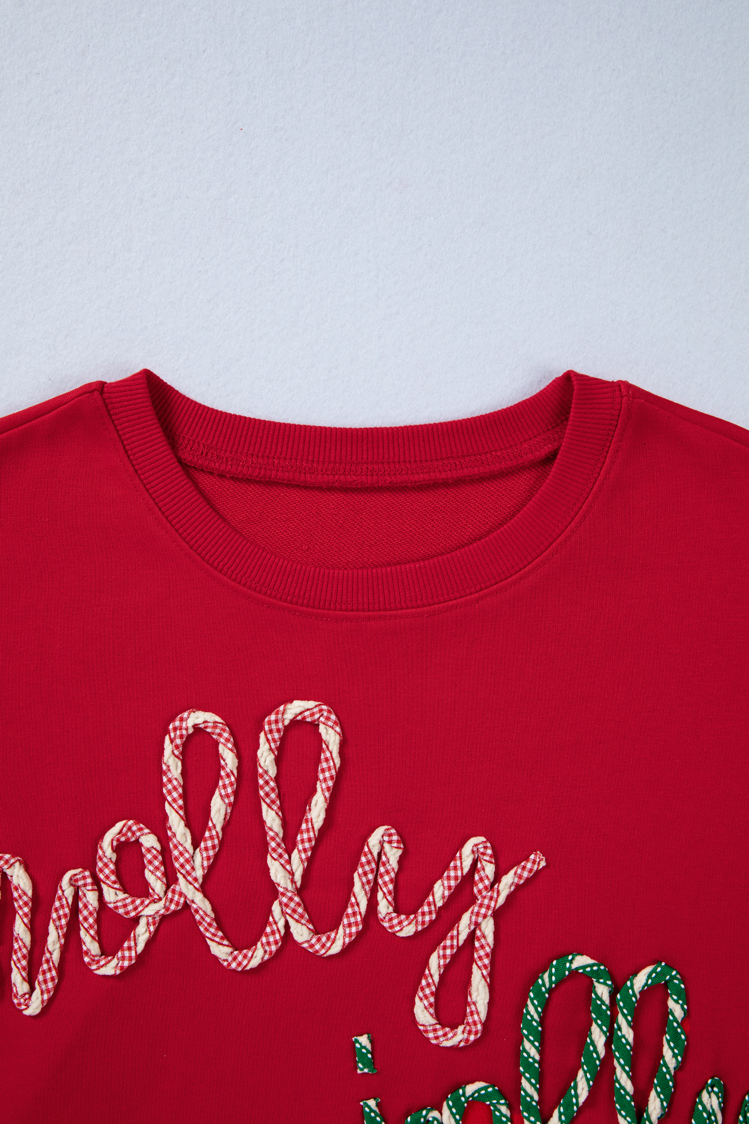 Racing Red Holly Jolly Embroidered Graphic Baggy Sweatshirt - loveforevers
