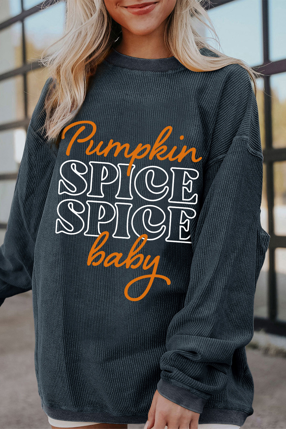 Dark Grey Pumpkin Spice Baby Graphic Textured Sweatshirt - loveforevers