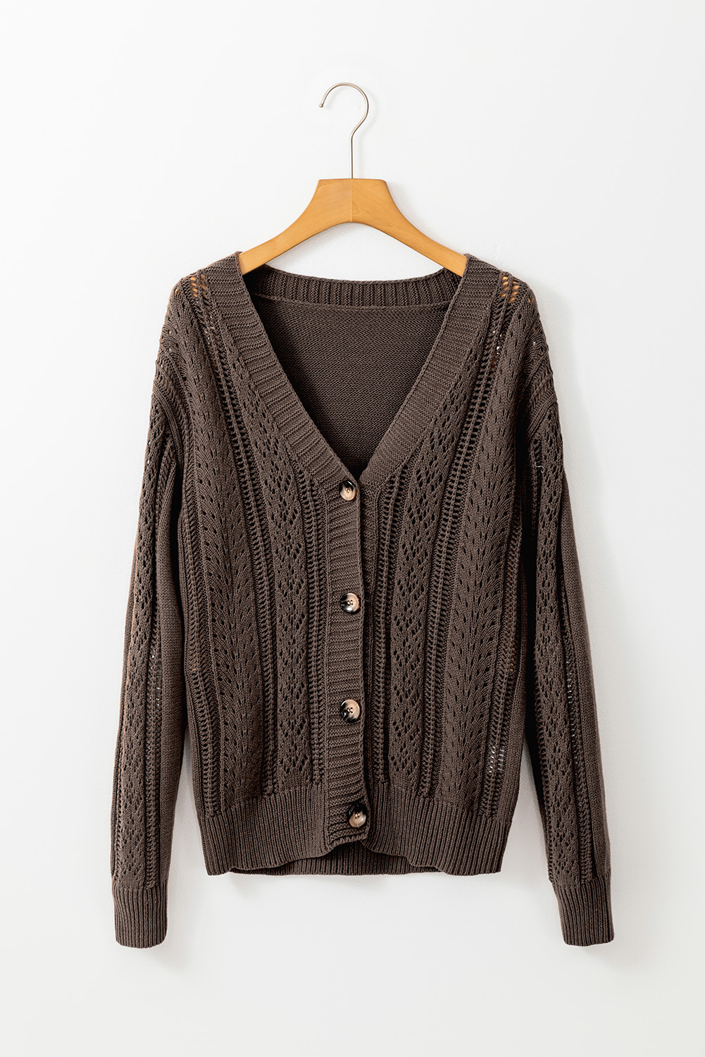 Dark Khaki Open Knit Drop Shoulder Sweater Cardigan - loveforevers