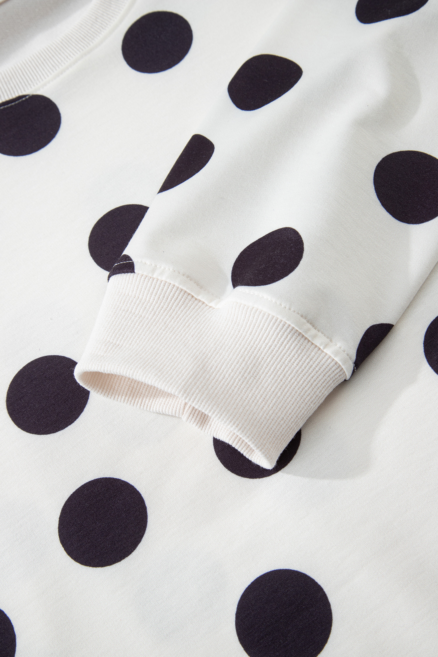 Beige Polka Dot Print Drop Shoulder Pullover Drawstring Jogger Pant Set - loveforevers