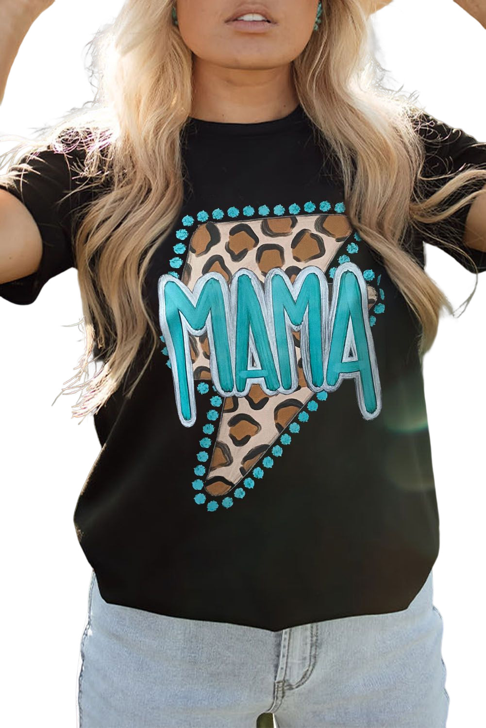 Black Western MAMA Leopard Lightning Graphic Tee - loveforevers