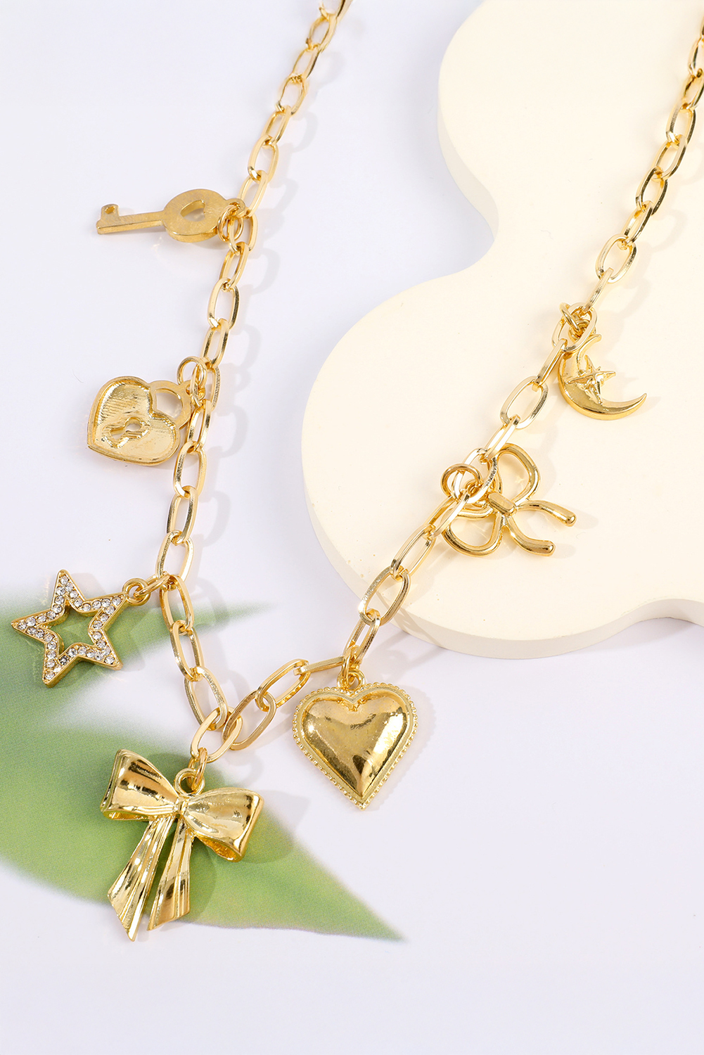 Gold Bow Heart Star Key Charm Alloy Adjustable Chain Necklace - loveforevers