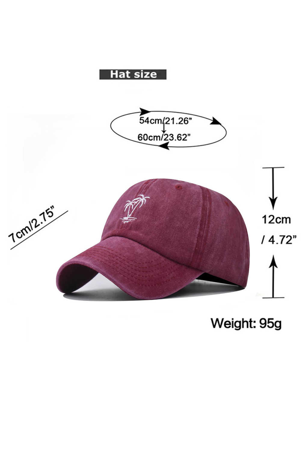 Wild Ginger  Coconut Tree Embroidered Mineral Wash Adjustable Baseball Cap - loveforevers