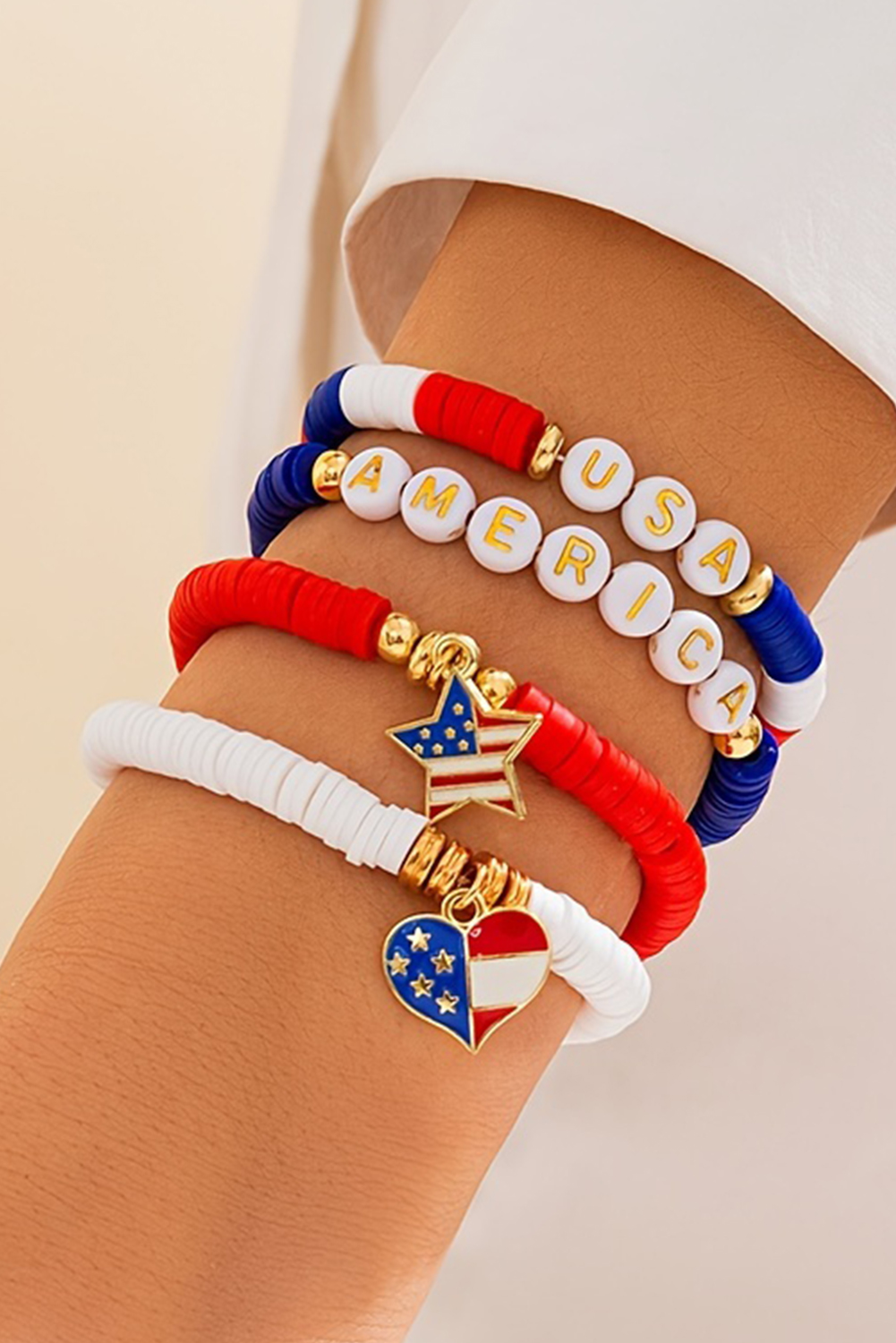 Dark Blue American Flag Pendant Letter Beaded Bracelet Set - loveforevers