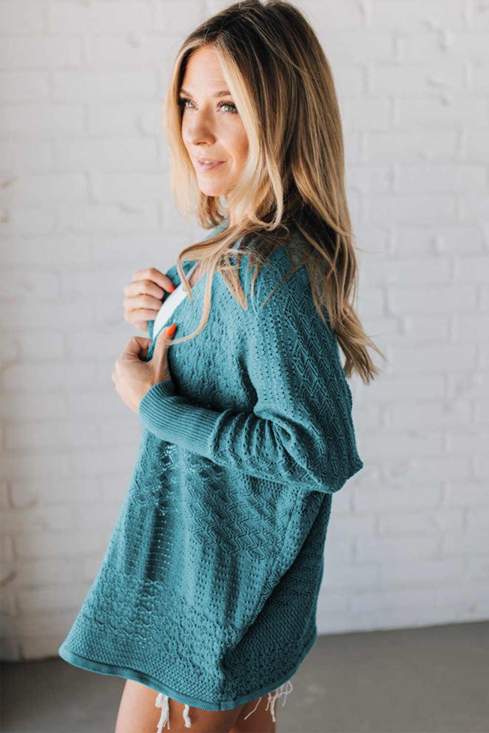 Redwood Burl Mixed Pattern Knitted Open Front Plus Cardigan - loveforevers
